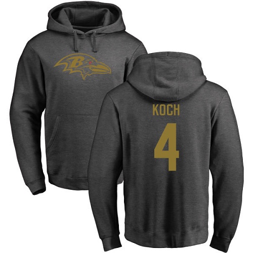 Men Baltimore Ravens Ash Sam Koch One Color NFL Football #4 Pullover Hoodie Sweatshirt->baltimore ravens->NFL Jersey